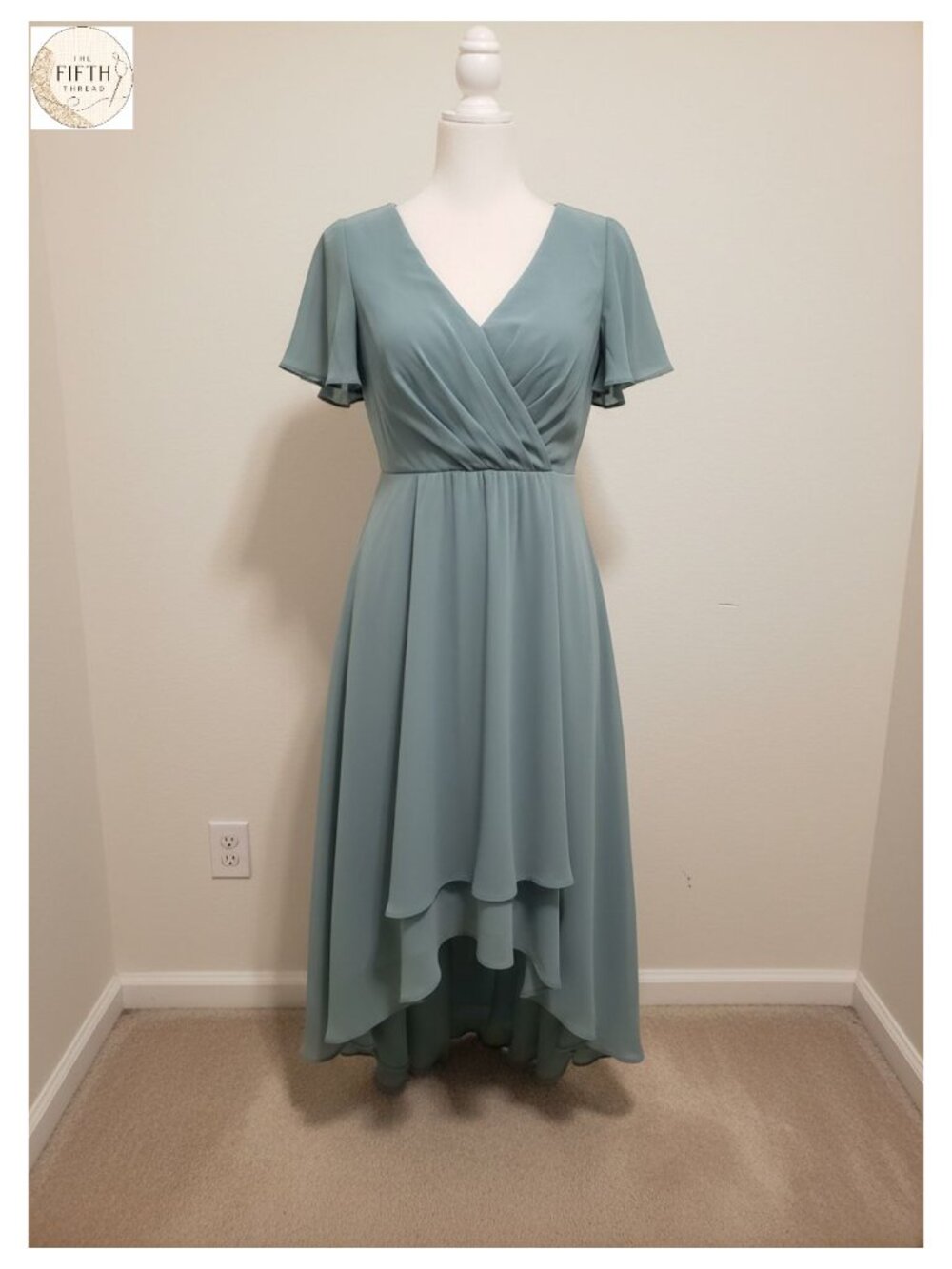 Chiffon Midi Dress Semi Formal A-Line High Low Ruffle Sleeve Wedding Guest